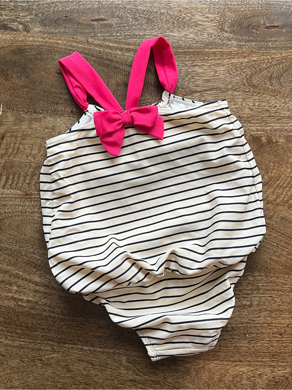 Baby Gap 18-24M Swimsuit Navy Blue Stripes Hot Pink Bow Nautical Preppy Coastal